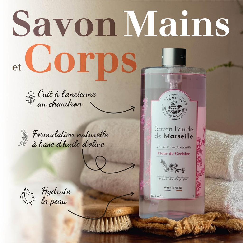 JABÓN LÍQUIDO DE MARSELLA 1L -  FLOR DE CEREZO