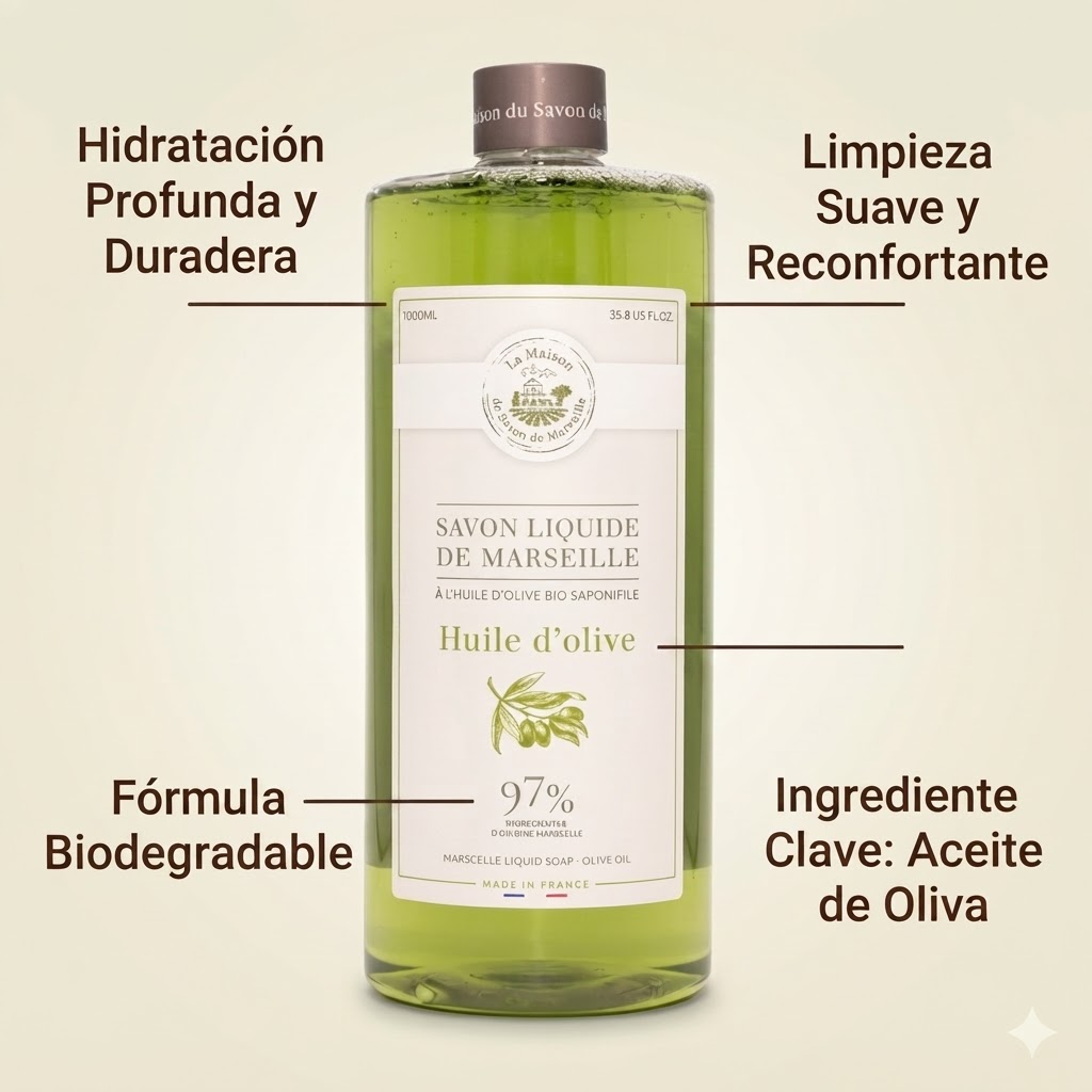 JABÓN LÍQUIDO DE MARSELLA 1L ACEITE DE OLIVA 
