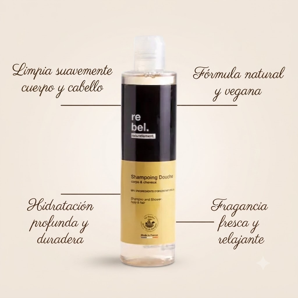 CHAMPÚ Y DUCHA 250ml REBEL 