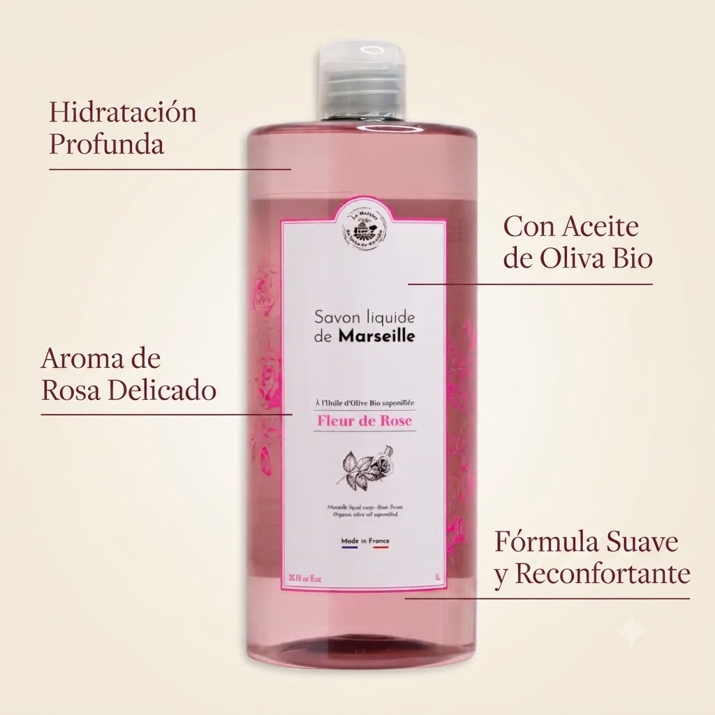 JABÓN LÍQUIDO DE MARSELLA 1L -  ROSA